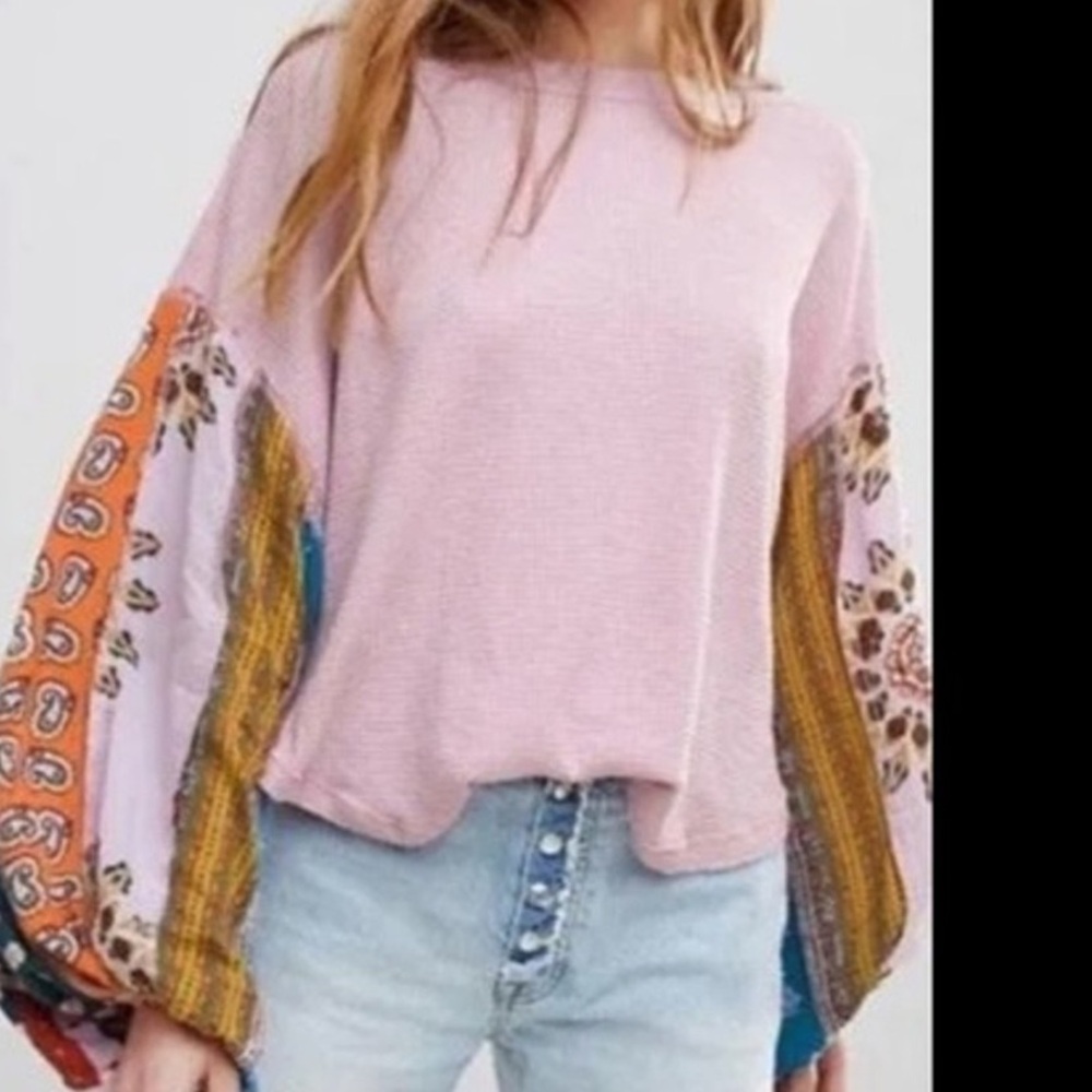Free people blossom print Dolan balloon sleeve top mixed paisley thermal top